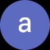 White letter a on a blue circular background