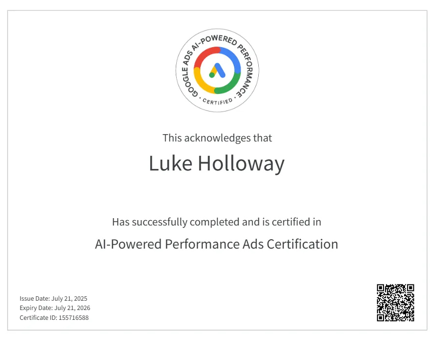 AI Powered Performance Ads certificate