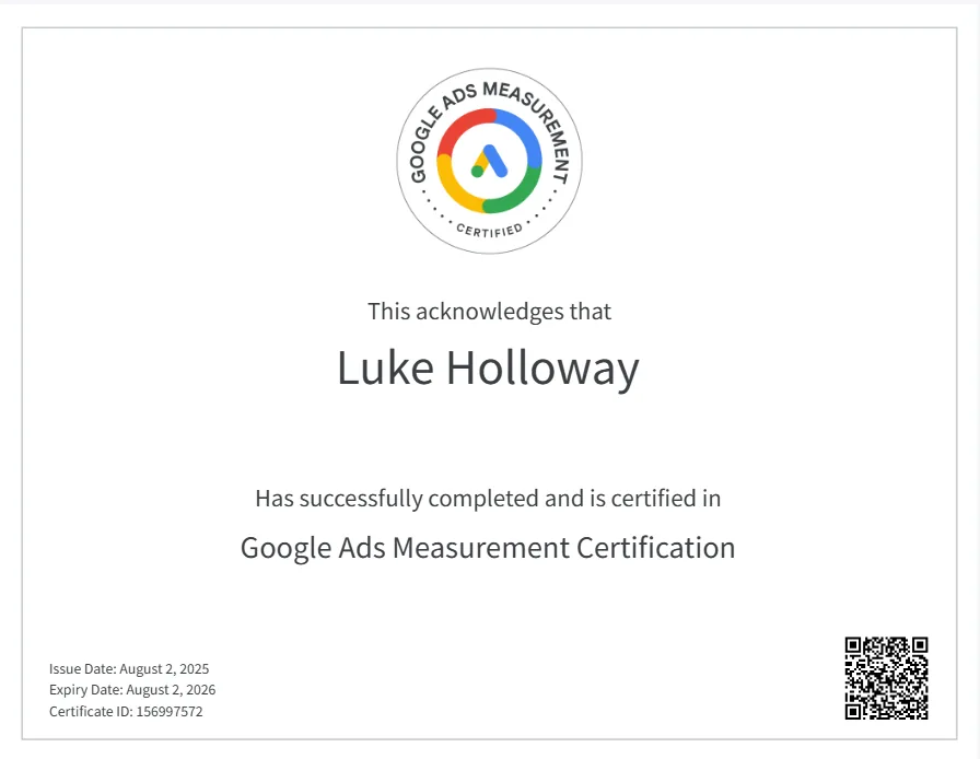 Google Ads Measurement certificate