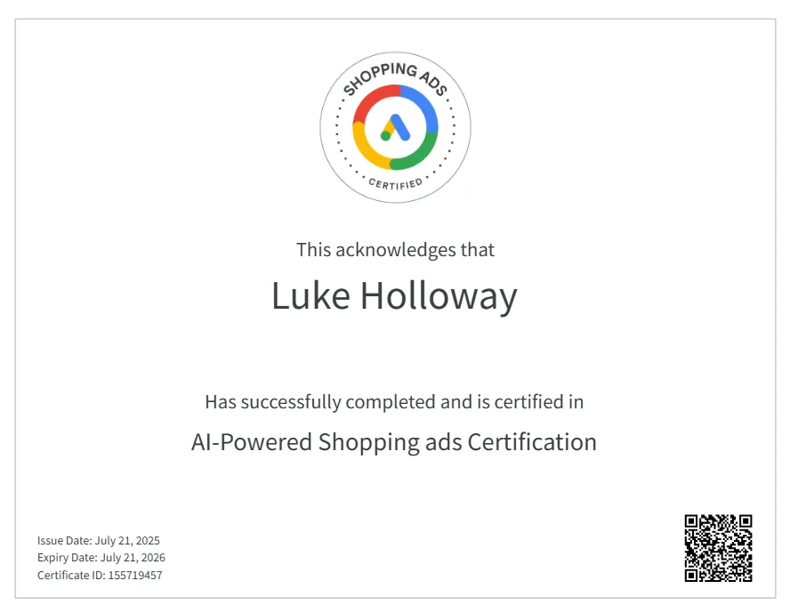 AI Powered Shopping Ads certificate